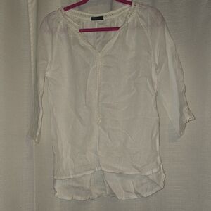 Women's White V-Neck Peasant Blouse